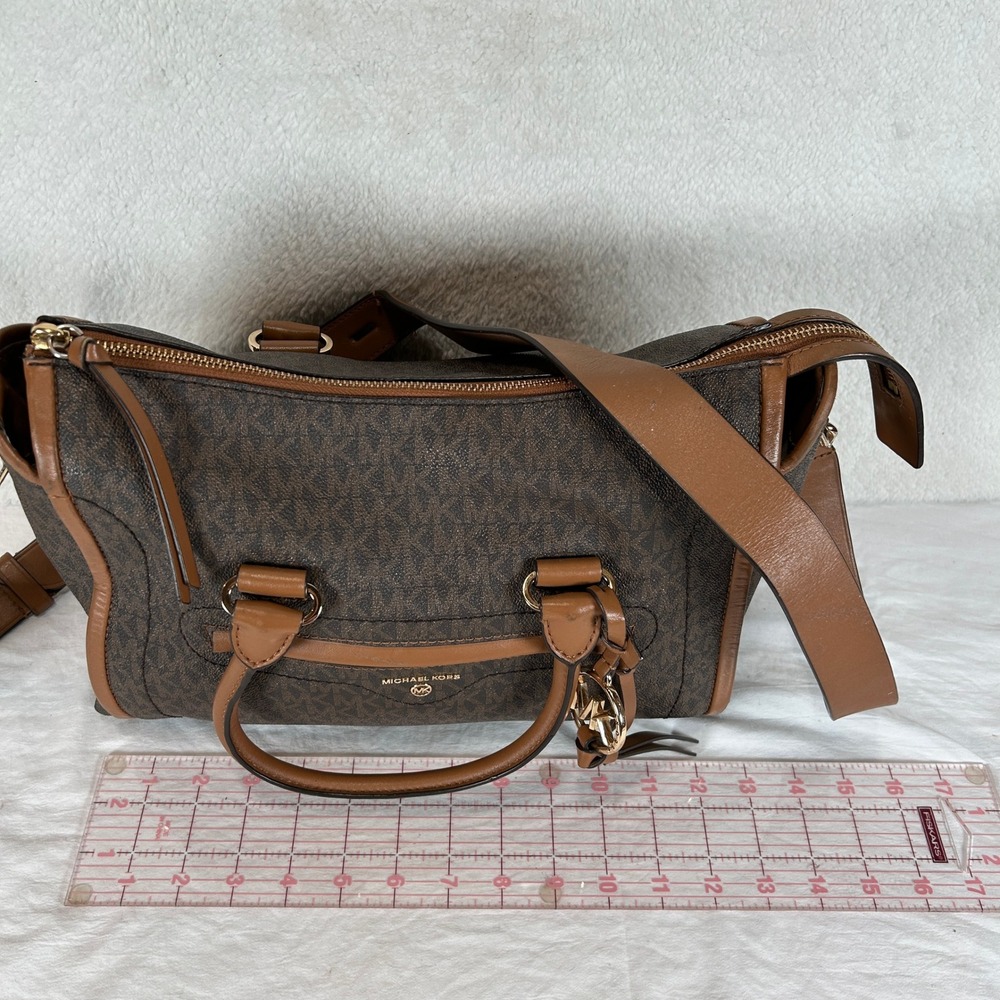 Michael Kors Brown Monogram Satchel Crossbody Bag Gold Hardware - Picture 12 of 16